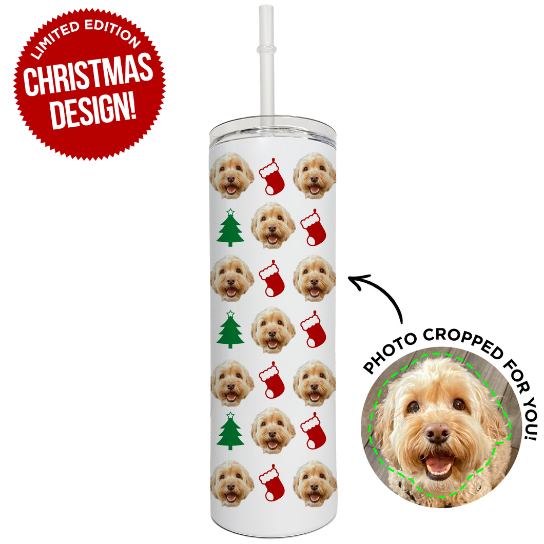 Personalized Pet Christmas Pattern Skinny Tumbler