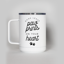 Load image into Gallery viewer, Dogs Leave Paw Prints On Your Heart Travel Mug
